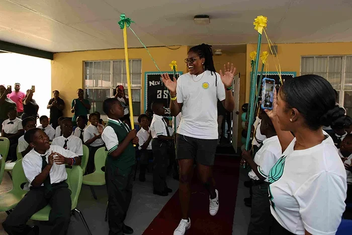 SCHOOL VISITS – WNBA 2024 MVP Jonquel Jones was received with much fanfare when she visited Hugh Campbell Primary, Tabernacle Baptist Academy, St. Georges High and Eight Mile Rock High on Friday, November 15, 2024 as part of her Celebration Tour after winning the 2024 WNBA Championship and MVP title with the New York Liberty.<br/> (BIS Photos/Lisa Davis) SCHOOL VISITS – WNBA 2024 MVP Jonquel Jones was received with much fanfare when she visited Hugh Campbell Primary, Tabernacle Baptist Academy, St. Georges High and Eight Mile Rock High on Friday, November 15, 2024 as part of her Celebration Tour after winning the 2024 WNBA Championship and MVP title with the New York Liberty.<br/> (BIS Photos/Lisa Davis)