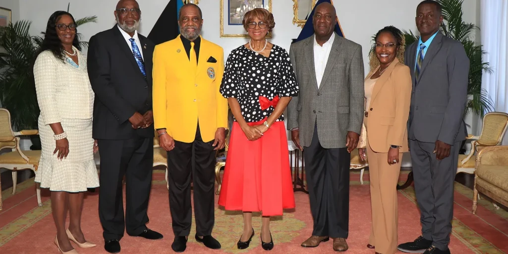 Pictured from left: Denise Lightbourne, Grand Marshall; Olvin Rees, Treasurer of the Saxons; Percy 'Vola' Francis, Leader of the Saxons; H.E. Dame Cynthia Pratt; Toby Austin, Chairman of the Saxons; Tammi Dorsett, Secretary of the Saxons; and Paul Lightbourn, Procurement Manager.   (BIS Photos/Letisha Henderson) Pictured from left: Denise Lightbourne, Grand Marshall; Olvin Rees, Treasurer of the Saxons; Percy 'Vola' Francis, Leader of the Saxons; H.E. Dame Cynthia Pratt; Toby Austin, Chairman of the Saxons; Tammi Dorsett, Secretary of the Saxons; and Paul Lightbourn, Procurement Manager.   (BIS Photos/Letisha Henderson)