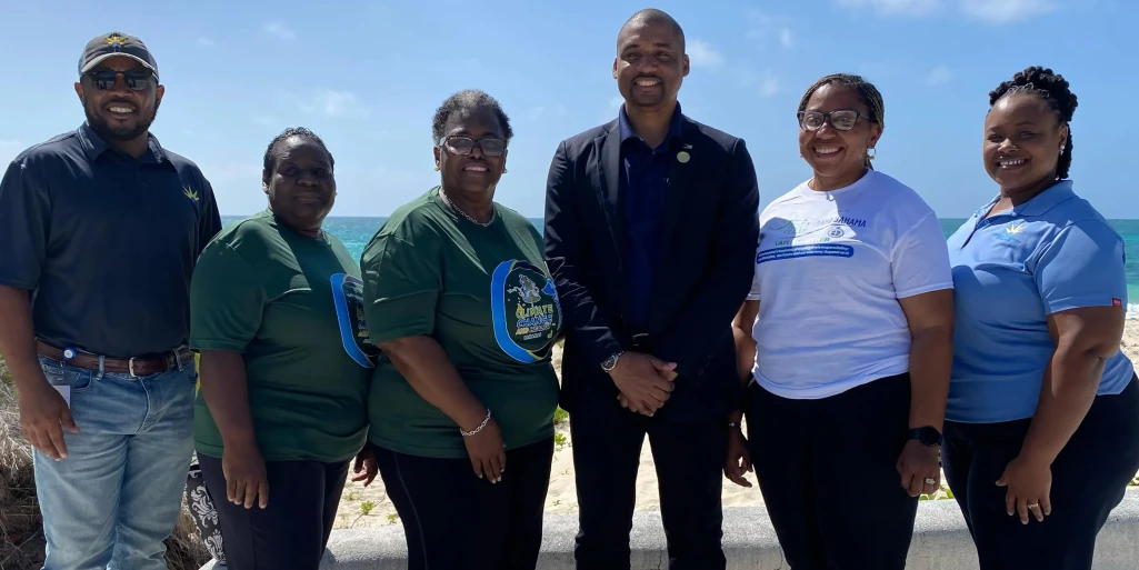 COASTAL AWARENESS INITIATIVES – Ministry of Tourism, Investments and Aviation (MOTIA), along with several entities in Grand Bahama has planned a number of initiatives during April to commemorate Coastal Awareness Month. From left are Ernie Barr, Grand Bahama Power Representative; Brigitta Hall, Bahamas Professional Women International Representative; Dr. Sandy Bowleg, Bahamas Professional Women International Representative; Jermaine Johnson, MOTIA Coordinator and Manager of the GB Sustainable Tourism Development Department; Cherish Russell, Environmental Inspector at Grand Bahama Port Authority and Keep Grand Bahama Clean Coordinator; and Terria brown, Chair Committee at the Grand Bahama Power Company  (BIS Photo/Danielle Rollon) COASTAL AWARENESS INITIATIVES – Ministry of Tourism, Investments and Aviation (MOTIA), along with several entities in Grand Bahama has planned a number of initiatives during April to commemorate Coastal Awareness Month. From left are Ernie Barr, Grand Bahama Power Representative; Brigitta Hall, Bahamas Professional Women International Representative; Dr. Sandy Bowleg, Bahamas Professional Women International Representative; Jermaine Johnson, MOTIA Coordinator and Manager of the GB Sustainable Tourism Development Department; Cherish Russell, Environmental Inspector at Grand Bahama Port Authority and Keep Grand Bahama Clean Coordinator; and Terria brown, Chair Committee at the Grand Bahama Power Company  (BIS Photo/Danielle Rollon)