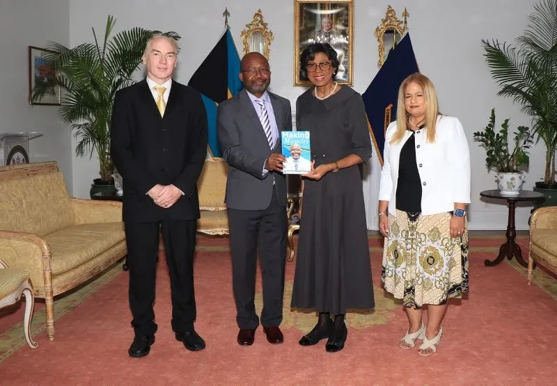 Pictured from left: Stephen Hunt, Dr. Magnus O. Ekedede, Dame Cynthia Pratt, and Rebeca Ekedede.   (BIS Photo/Letisha Henderson)