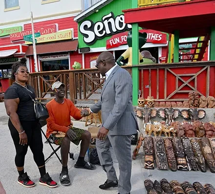 Tourism Minister Cooper did a Walkabout, Greeting Vendors and Visitors Downtown Today
