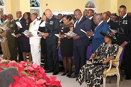 Prime Minister and Minister of Finance the Hon. Philip Davis attends the Royal Bahamas Police Force Annual Church Service, held at New Destiny Baptist Cathedral, on Gladstone Road, on January 7, 2024.  Among those present were Governor-General Her Excellency the Most Hon. Cynthia Pratt; Acting Minister of National Security and Minister of Youth, Sports and Culture the Hon. Mario Bowleg; Commissioner of Police Clayton Fernander; Heads of Uniformed Branches; and representatives of the Judiciary and the clergy.   (BIS Photos/Eric Rose)