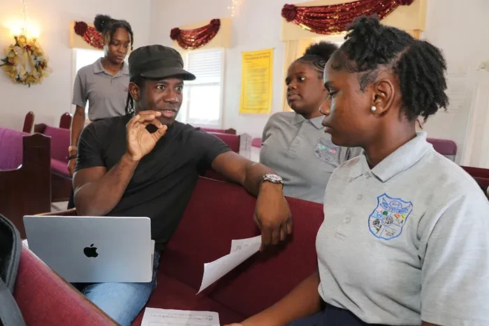 Four female students represent Harbour Island All-Age in the E. Clement Bethel National Art Festival