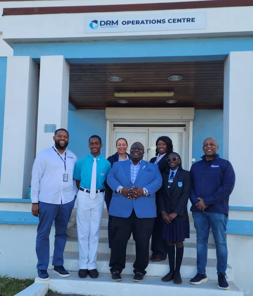 L-r DRM Managing Director Aarone Sargent, DRR Ambassador Gabryel Saunders, State Minister Leon Lundy, DRR Ambassador Kianna