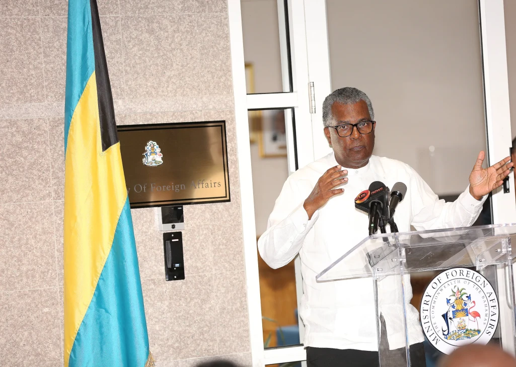 Minister of Foreign Affairs Fred Mitchell delivers remarks during the renaming ceremony for the Bahamas Alrae Ramsey Institute of Foreign Affairs (BARIFA), Thursday. (BIS Photo/Patrick Hanna)