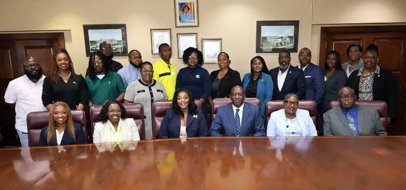 In the group photo, pictured seated from left: Calvonia Brown, UPO Trustee; Sandee Ferguson, UPO Assistant Secretary General; Nadia Vanderpool, UPO President; Philip McKenzie, KC, NIB Chairman; Dr. Tami Francis, NIB Director; and Daniel Thompson, NIB Board Member; along with other NIB Board members, NIB executives and negotiating staff, and additional UPO executives.