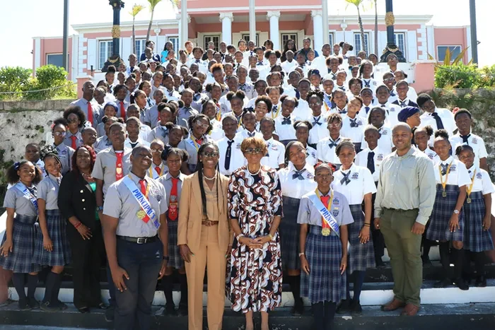 Honour Roll Students of S.C. McPherson Junior High pay a courtesy call on the Governor General