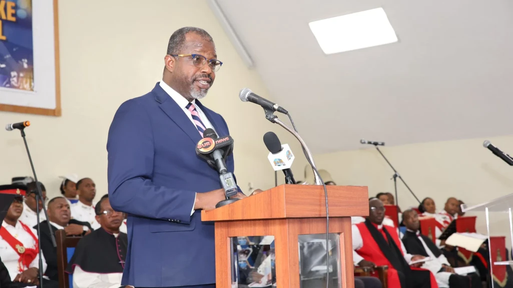 Minister for National Security, the Hon. Wayne Munroe, addresses officers of the Royal Bahamas Police Force, the Royal Bahamas Defence Force and Customs, during the annual church service on Sunday, January 26, 2025 at Central Church of God in Freeport, Grand Bahama.
