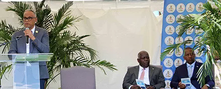 Minister of Health and Wellness the Hon. Dr. Michael Darville brings remarks at the Reopening Ceremony of the Baillou Hill Road Community Clinic on Wednesday, A Minister of Health and Wellness the Hon. Dr. Michael Darville brings remarks at the Reopening Ceremony of the Baillou Hill Road Community Clinic on Wednesday, A